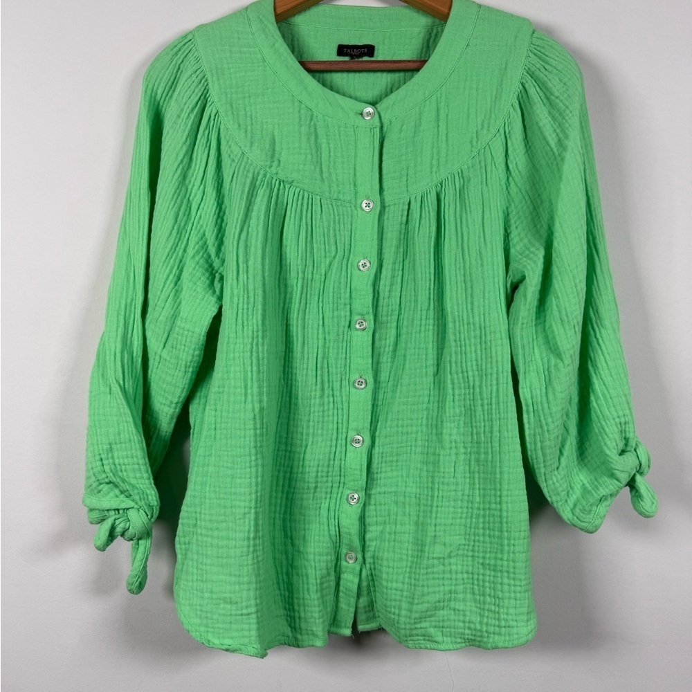 Talbots 100% Cotton Green Button-Down Blouse, Great Condition!